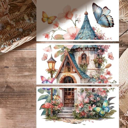OLYCRAFT 3 Sheets/Set Rub on Transfers for Craft 12x6 Inch PVC Furniture Decals Reusable Waterproof Transfers Self-Stick Floral House Pattern Transfer with Scraper for Dressers Cabinets Window - style: Flower House