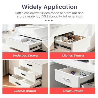 homdiy 10 Pairs Black Soft Close Drawer Slides 24 Inch Side Mount Runners - color: Black, size: 24 Inch