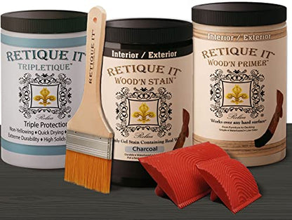 Retique It Liquid Wood Countertop Kit with Wood Gel Stain - Genuine Wood Finished countertops (64 oz (All Countertops), 45 Charcoal), 42 oz (All Countertops) (RETQ-WoodnStain) - color: 45 Charcoal, size: 42 oz (All Countertops)