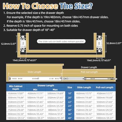 Furniware 1 Pair 18 Inch 265 lb Load Capacity Locking Drawer Slides - size: 18 Inch, style: Load:265 lb (With lock) -W:53mm