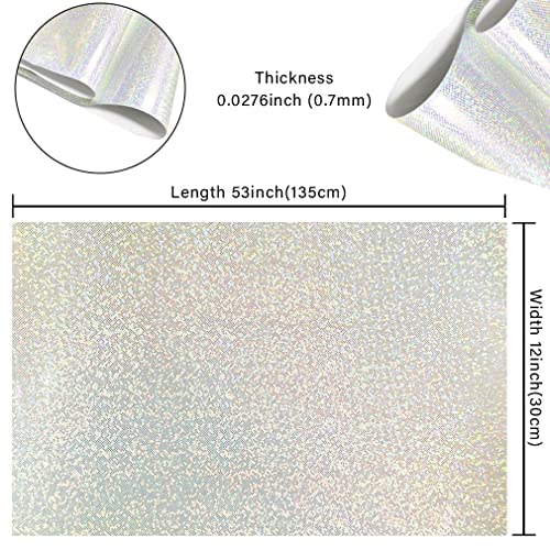 HYANG Holographic Mirror Fine Laser Flash Crystal White PU Faux Leather 1 Roll 12"X53"(30cmX135cm), Faux Leather Very Suitable for Leather Earrings, Bows, Handbag ，Sewing ，Crafts Making - color: White