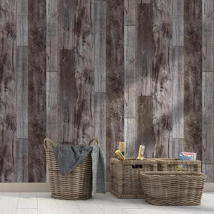 Yun-aeon Natural Wood-Gray Contact Paper Peel and Stick Wallpaper - color: Natural Wood-Gray, size: 17.3" x 80"