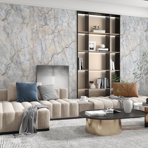 Marble Contact Paper for Countertops Wrap Waterproof Marble Wallpaper - color: Blue Gold, size: 15.7" x 196.8"
