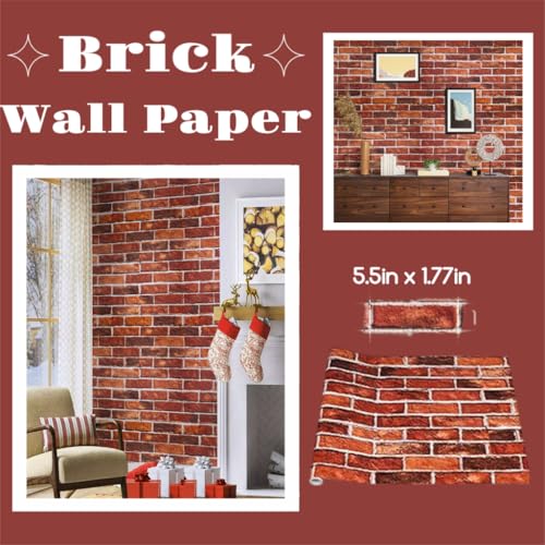 Abyssaly Brick Wallpaper Peel and Stick Red Bricks Wrapping Paper - color: Red, size: 17.7" x 787.4"