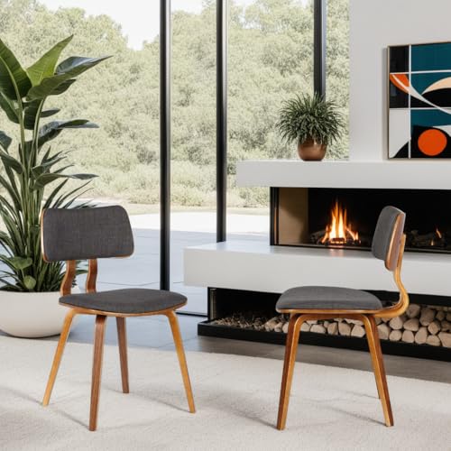 Armen Living Jaguar Mid-Century Dining Chair in Walnut Wood and Charcoal Fabric - Set of 2 - color: Charcoal/Walnut, size: Set of 2