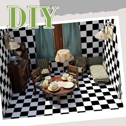 Flutesan 12 Pcs Miniature Dollhouse Wallpaper, Check Pattern - style: Check Pattern