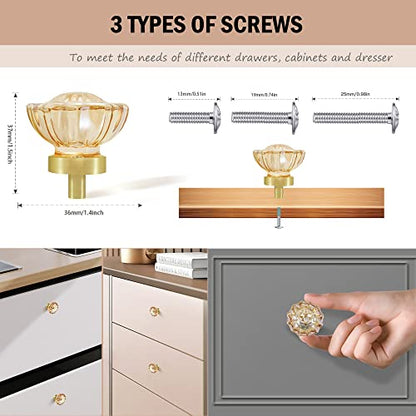 8 Pack Glass Cabinet Knobs and Pulls, Round Champagne Crystal Knobs for - color: Champagne Crystal and Satin Brass Base, size: 8 Pack (36mm)