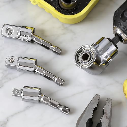 4Pcs Right Angle Drill, 3-in-1 Drill Bit Extension Holder 105 Degree Angle Drills Attachment, Hex Shank Angles Adapter for Electric Screwdriver, Silvery - color: Silvery,4Pcs