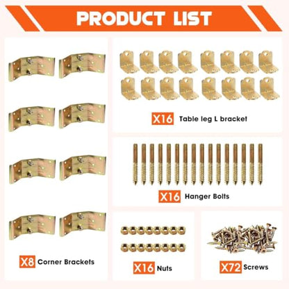 Table Leg Corner Brackets Heavy Duty with 90 Degree L Brackets 8PCS - color: Yellow