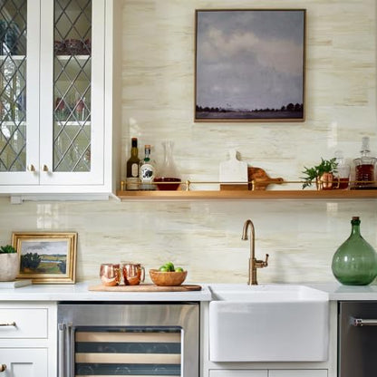 Vamos Tile Peel & Stick Backsplash on Subway Tile,22-Pack 6''x12'',Glossy - color: Eurasian Wood Grain with White Grout