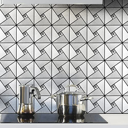 Art3d Peel & Stick Backsplash， Metal Mosaic Tiles, 10 pcs, Silver Windmil - color: Silver, size: 12x12 Inch