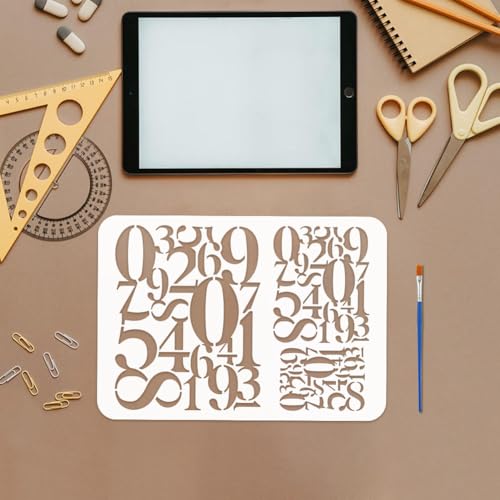 FINGERINSPIRE The Abstract Number Painting Stencil with Paint Brush 8.3x11.7inch Reusable 0-9 Numbers Drawing Template Plastic PET Words Theme Pattern Template for Painting on Wood Fabric Clothes - style: The Abstract Number