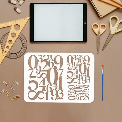 FINGERINSPIRE The Abstract Number Painting Stencil with Paint Brush 8.3x11.7inch Reusable 0-9 Numbers Drawing Template Plastic PET Words Theme Pattern Template for Painting on Wood Fabric Clothes - style: The Abstract Number