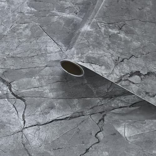 Gray Marble Countertop Contact Paper Peel and Stick Marble Wallpaper Waterproof 24x197 inch Glossy Granite Look Wallpaper Removable Self-Adhesive Vinyl Wrap for Kitchen Bathroom Table Covering - color: Gray, size: 24" x 197"