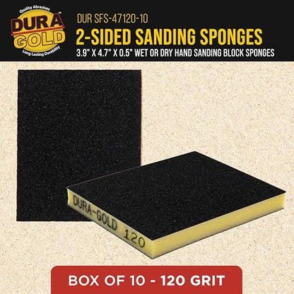Dura-Gold 120 Grit Double-Sided Sanding Sponges, 4.7" x 3.9", Box of 10 - style: 120 Grit