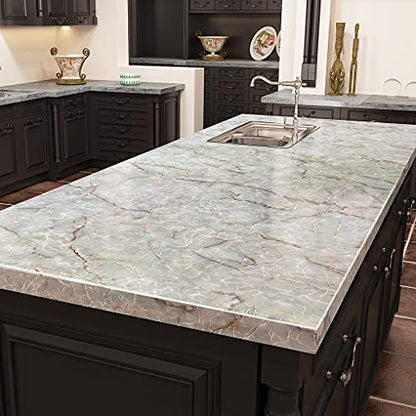 Livelynine 36 Inch Wide Marble Contact Paper for Countertops Waterproof Glossy Light Green Marble Wallpaper Peel and Stick Countertop Kitchen Counter Top Covers Laminate Counter Top Vinyl Wrap Table - color: Tuoquise Marble, size: 36" x 197"