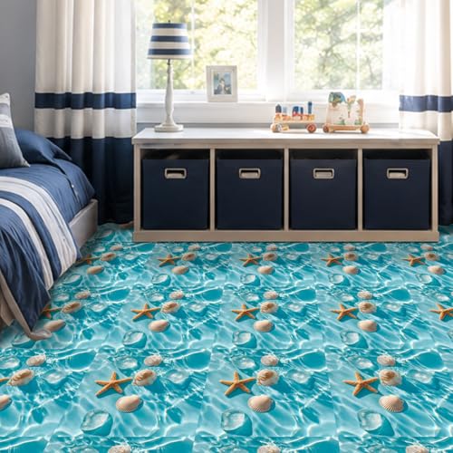 Nuxovilar Peel and Stick Vinyl Floor Tiles, 12x12 Inch - color: Clear Light Blue Ocean Seashell