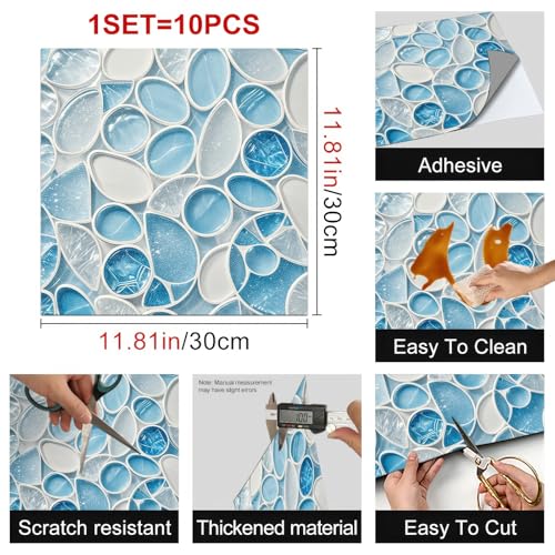 HOMETITUTE Water Drop Glass Floor 12x12 Vinyl Tile - color: Blue#12