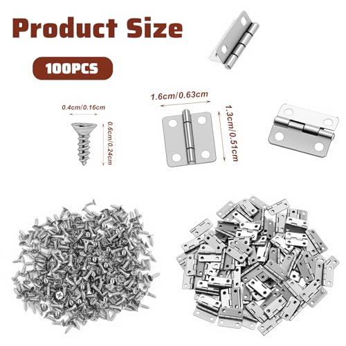 100 Pcs 0.7"x0.51" Mini Metal Hinges Hardware (Silver)