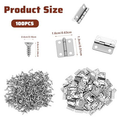 100 Pcs 0.7"x0.51" Mini Metal Hinges Hardware (Silver)