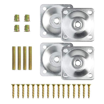 4Pcs Silver Furniture Leg Mounting Plates Kit, M8 Bolts & Adapters - color: Silver