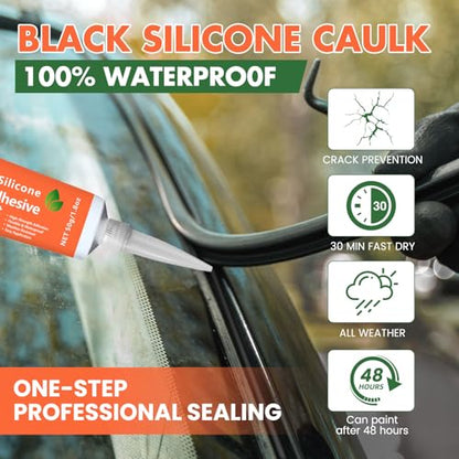 RTV Silicone Sealant Adhesive, 100% Waterproof Silicone Caulk, Strong Adhesion, Shrink & Crack Resistant, All-Purpose Caulk for Car, Kitchen, Bathroom, Window & Door Sealing – 1.8 Fl. Oz (Clear) - color: Clear