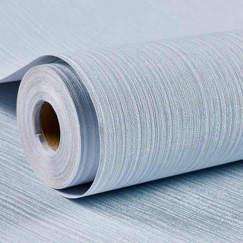 Haimin Grasscloth Wallpaper Textured 24in X 393in Fabric Contact Paper Light Blue Wall Paper Textured Linen Peel and Stick Self-Adhesive Thick Vinyl Embossed Film Wallpaper - color: Light Blue