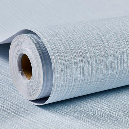 Haimin Grasscloth Wallpaper Textured 24in X 393in Fabric Contact Paper Light Blue Wall Paper Textured Linen Peel and Stick Self-Adhesive Thick Vinyl Embossed Film Wallpaper - color: Light Blue