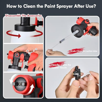 800W Electric HVLP Paint Sprayer, 5 Brass Nozzles, 3 Patterns, 800mL Cup