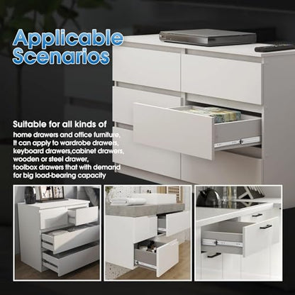SHUHANG 5 Pairs Full Extension Drawer Slides 8 10 12 14 16 18 20 22 24 Inch 100lb Load Capacity Side Mount Ball Bearing Glides Runners Rails Cabinet Dresser Wardrobe Kitchen Trash (8 Inch,5 Pairs) - size: 8 Inch, style: 5 Pair (Silver)