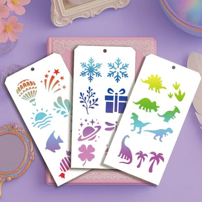 12 Sheets Decorative Painting Templates, 96 Styles Crowns Flowers Animals Christmas Halloween Drawing Templates Reusable Border Stencil for Painting on Wall Wood Home Holiday Decor - style: Mixed Elements