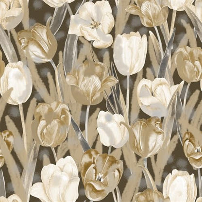 Tulip Retro Flower Wallpaper，17.71 "x 118.1" Golden Aesthetic Contact Paper Waterproof Vinyl Wallpaper for Kitchen Backsplash Bathroom Cabinet - color: flower-07, size: 17.7" x 118.1"