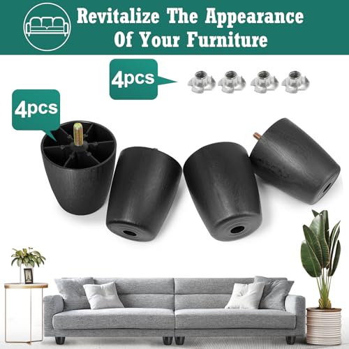 4pcs Plastic Furniture Legs 3.5" with T-Nuts, M8-1.25 Bolt, Widen - size: 3-1/2 Inch Widen, M8-1.25 Metric Thread Bolts