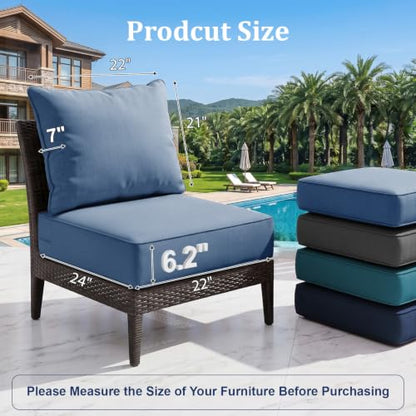 ZCUBED Luxury 6.2" Thick Outdoor Chair Cushions 2 Set - 22 x24 Inch 30D Sponge Filling Fade-Resistant Chair Cushion, Water Resistant & Removable Cover Patio Furniture Replacement Cushion,Baby Blue - color: Baby Blue, size: 22"x24" Extra Thick