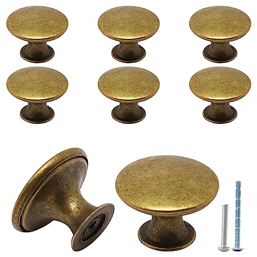 8 Pcs Brass Cabinet Knobs, Round Dresser Knob Kitchen Drawer Knobs, Single Hole Cupboard Door Knob Dresser Drawer Pulls Handles - color: Brass, size: 8 Pack
