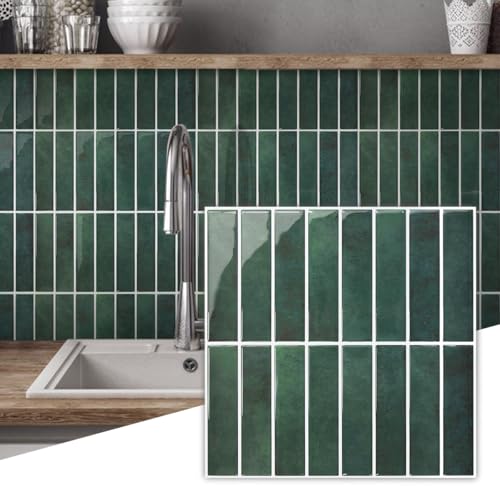 Commomy Green Peel and Stick Tile - 10 Pcs of 12" x 12" - color: Forest Green, Glossy Surface