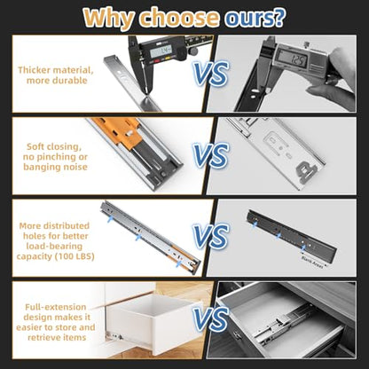 Furniware 5 Pairs 22 Inch Soft Close Drawer Slides Side Mount - size: 22 Inch