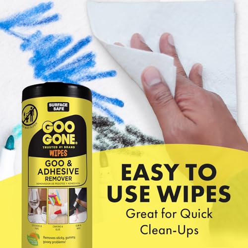 Goo Gone Adhesive Remover Wipes – Removes Stickers, Residue, Grease, Grime, Crayon, Sap, Sticky or Gooey Messes, Pre-Moistened Wipes, 2 Pack, 48 Count - size: 48 Wipes