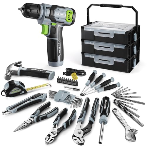 WORKPRO Power Drill Set & Tool Kit set, 8V Cordless Drill Driver & ToolBox - color: Grey, size: 43PCS