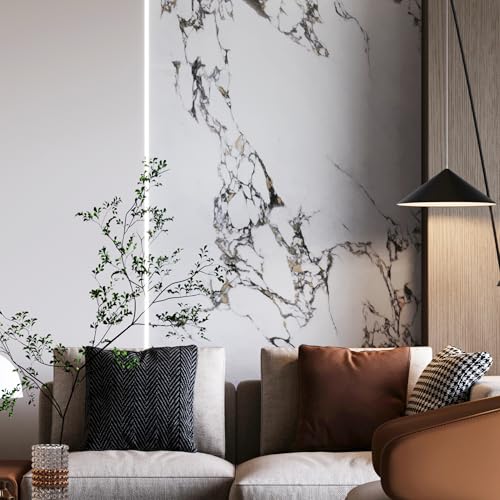 White Gloss Gold Veins Marble Granite Contact Paper peel and stick Wallpaper Cabinet kitchen for Countertops354x16inch Vinyl Wrap Adhesive Counter Top laminate Sheets Wall Paper DIY Bathroom Backspash - color: White Gold, size: 16" x 354"