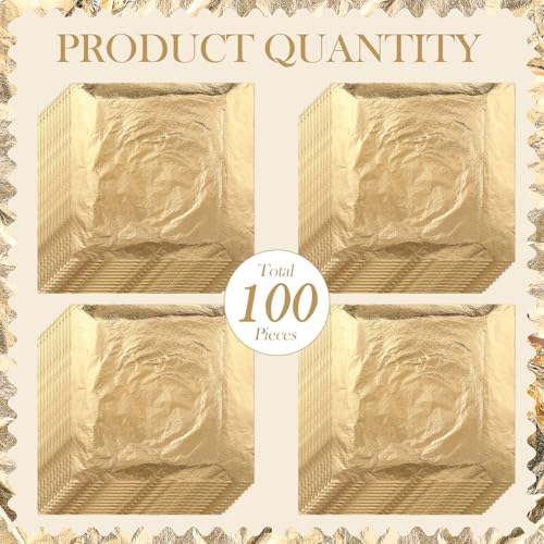 Bememo 100 Pcs Gold Leaf Sheets Imitation Foil Papers for Arts Crafts