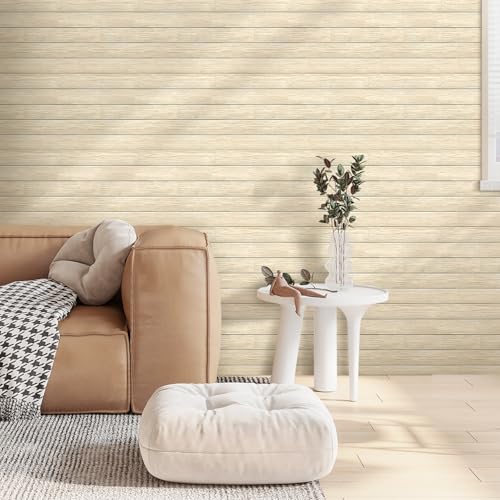 COMSTICKC 3D Faux Wood Wall Sticker Shiplap Peel and Stick, Not Real Wood - color: Yellow-Brown