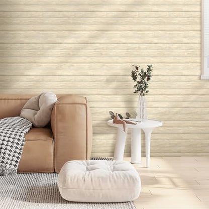 COMSTICKC 3D Faux Wood Wall Sticker Shiplap Peel and Stick, Not Real Wood - color: Yellow-Brown