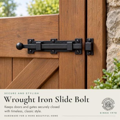 Renovators Supply Manufacturing Slide Bolt Latch 8 3/4 in. Black Wrought Iron Ball Tip Style Slide Bolt with Mounting Hardware - size: Pack of 1, style: 8.75 inch