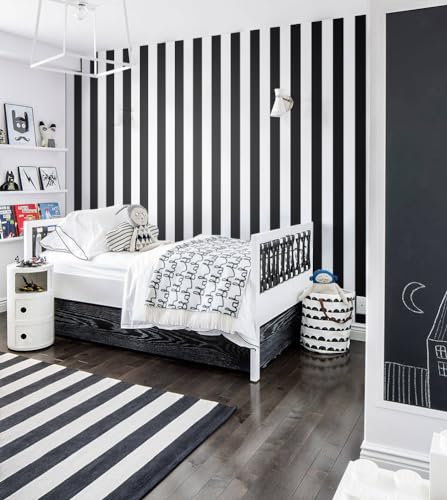 Erfoni Stripe Peel and Stick Wallpaper Black and White Stripe Wallpaper - color: Black/White, size: 17.7" x 118"