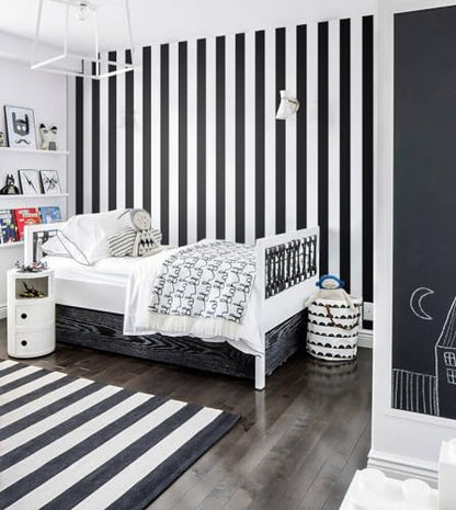 Erfoni Stripe Peel and Stick Wallpaper Black and White Stripe Wallpaper - color: Black/White, size: 17.7" x 118"