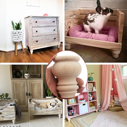 3" Tall Solid Wood Furniture Legs Unfinished Bun Feet for Cabinet Sofa Ottoman TV Stand Loveseat Dresser Set of 4 - size: 3"