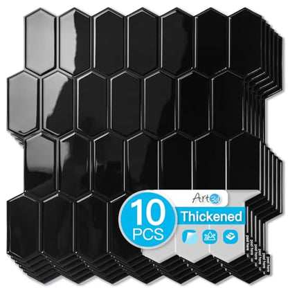 Art3d Hexagon Tile Peel and Stick Backsplash, 10-Pack, 12 x 12 Inch, Black - color: Black, size: 12 x 12 Inch