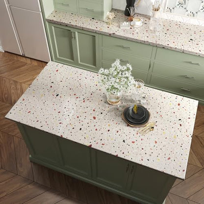 Thick Beige Terrazzo Contact Paper Glossy Marble Wallpaper 15.7"x196" - color: Multicolor, size: 15.7" x 196.8"