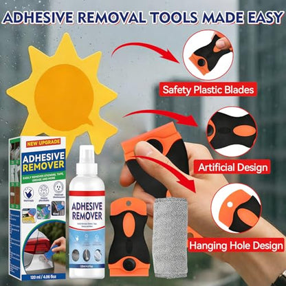 Adhesive Remover Spray, Car Sticker Remover Effortlessly Erase Multi-Surface Residue, Glue Remover for Tap, Decals, Glue, Chewing Gum, Label Remover with Strong Scraper & Towel